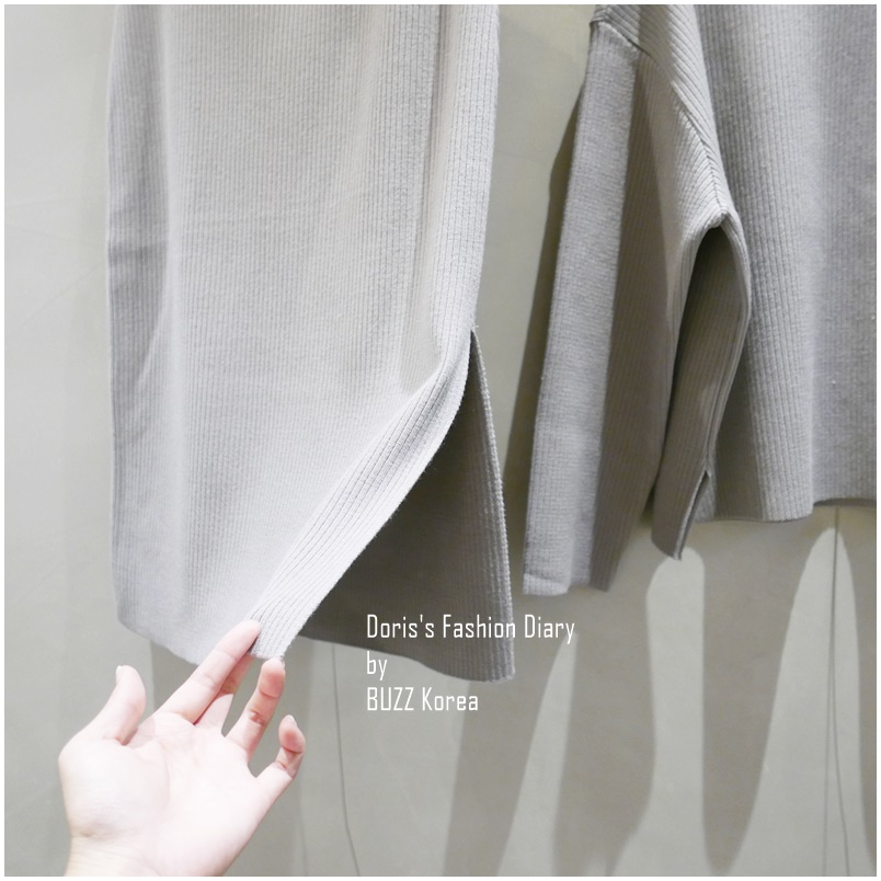 ♣ 螺紋棉針織素色窄裙套裝 黑色/灰綠