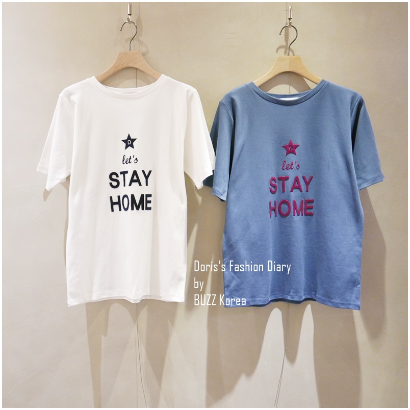 ♣  STAY HOME Tee  白/藍