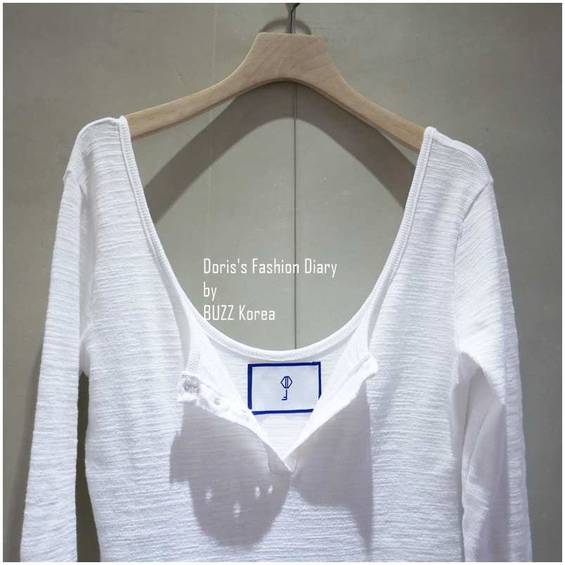 ♣ Doriss Fashion Diary 訂製排釦棉質大圓領挖背開岔洋裝 白
