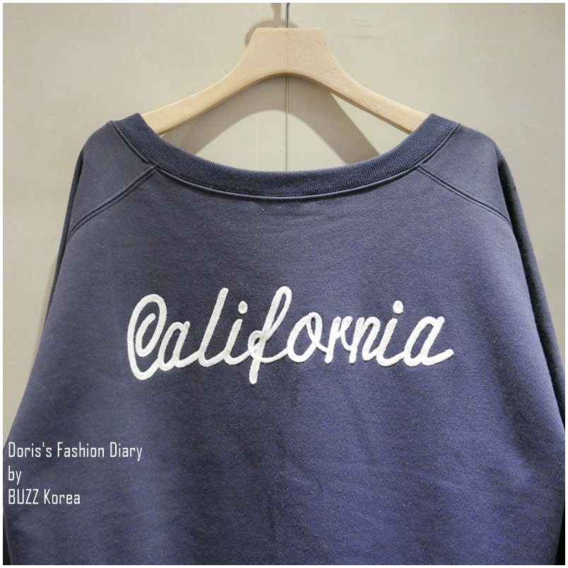 ♣ California刺繡棉質大圓領刷毛平肩上衣