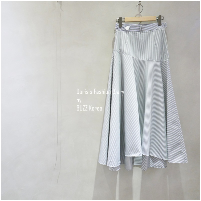 ♣ 直條紋波浪裙襬長裙