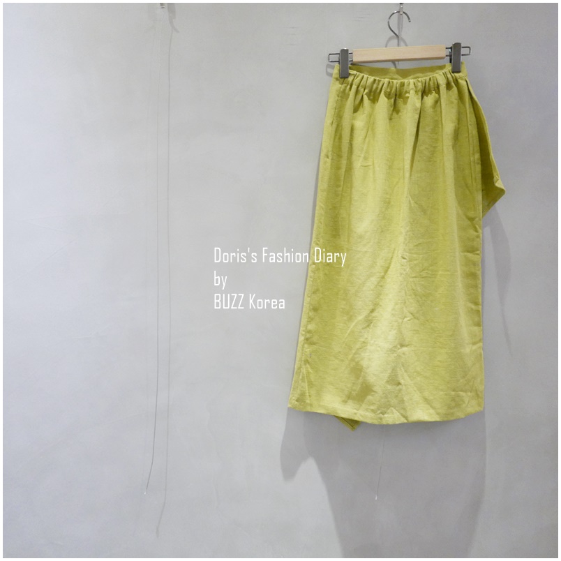 ♣ 高腰荷葉裙襬大開岔荷葉邊設計窄裙 芥末黃