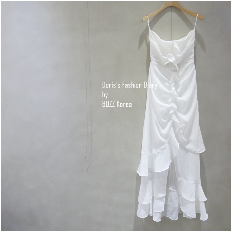 ♣ Doris’s Fashion Diary 雪紡仙氣馬甲平肩長洋裝 白色 