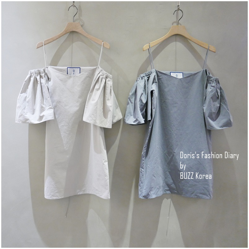 ♣ Doris’s Fashion Diary 氣質露肩小洋裝/長板上衣  藍灰