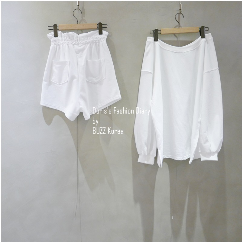 ♣ 白色棉質運動風高腰短褲套裝