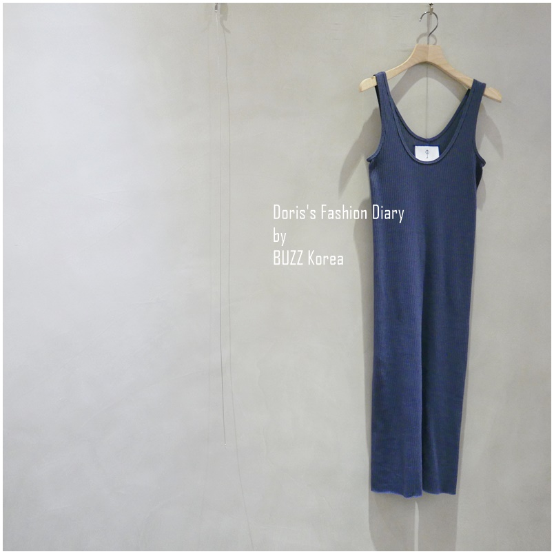 ♣ Doris’s Fashion Diary 訂製螺紋大V領長板背心洋裝 藍色
