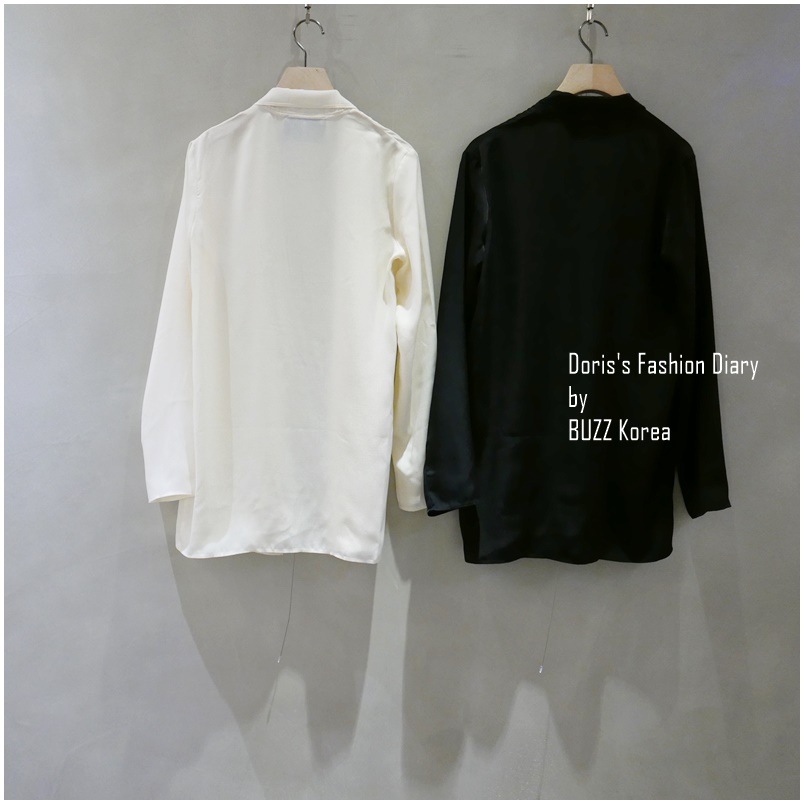 ♣ Doris’s Fashion Diary 訂製款 法式優雅緞面開襟襯衫/小外套 米白/黑色