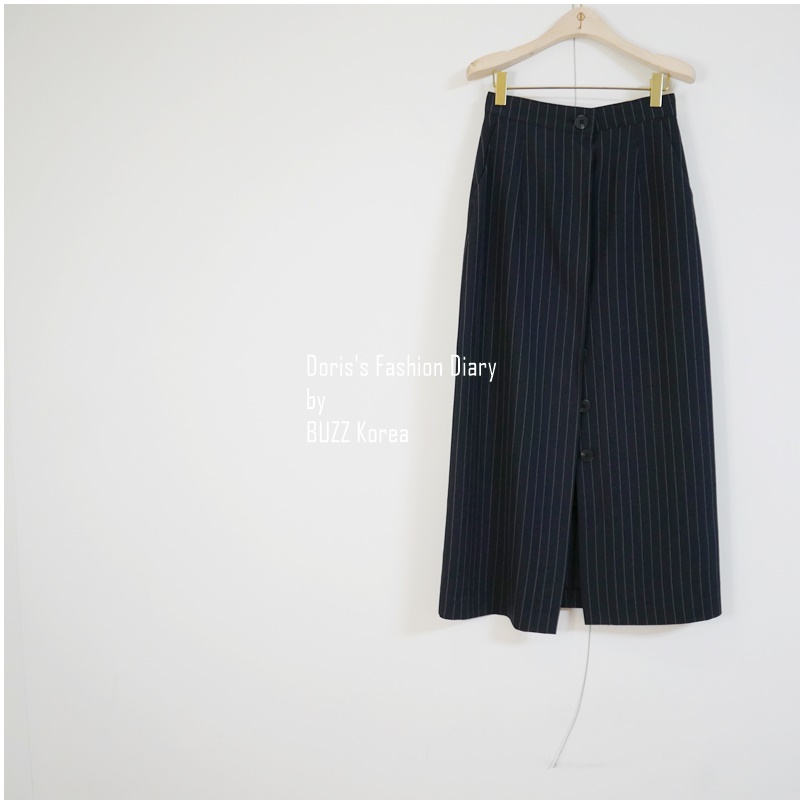 ♣  Q031  條紋西裝布料排釦鉛筆窄裙