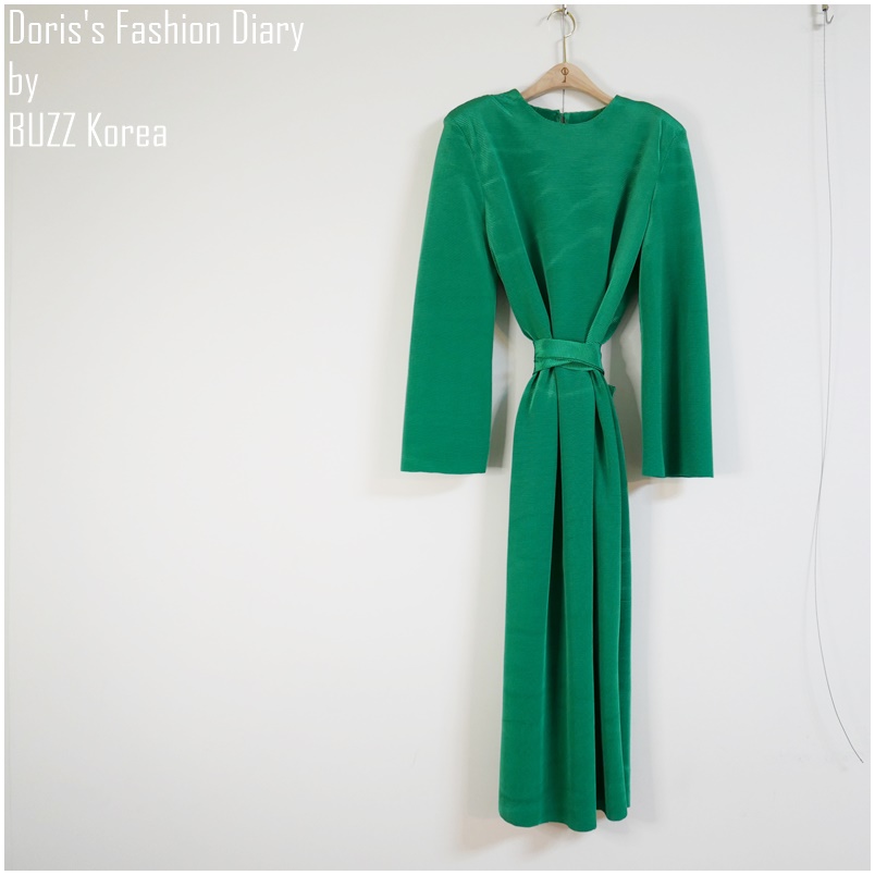 ♣ X047 祖母綠復古綁帶長洋裝