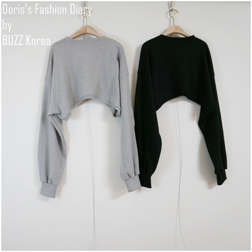 ♣ Y020 棉質短腰衛衣 灰色/黑色
