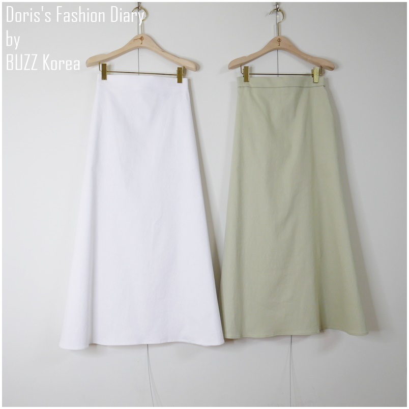 ♣ C038 彈性棉質口袋圓長裙 白色 / 莫蘭迪綠