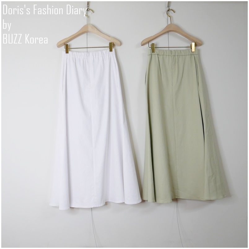 ♣ C038 彈性棉質口袋圓長裙 白色 / 莫蘭迪綠