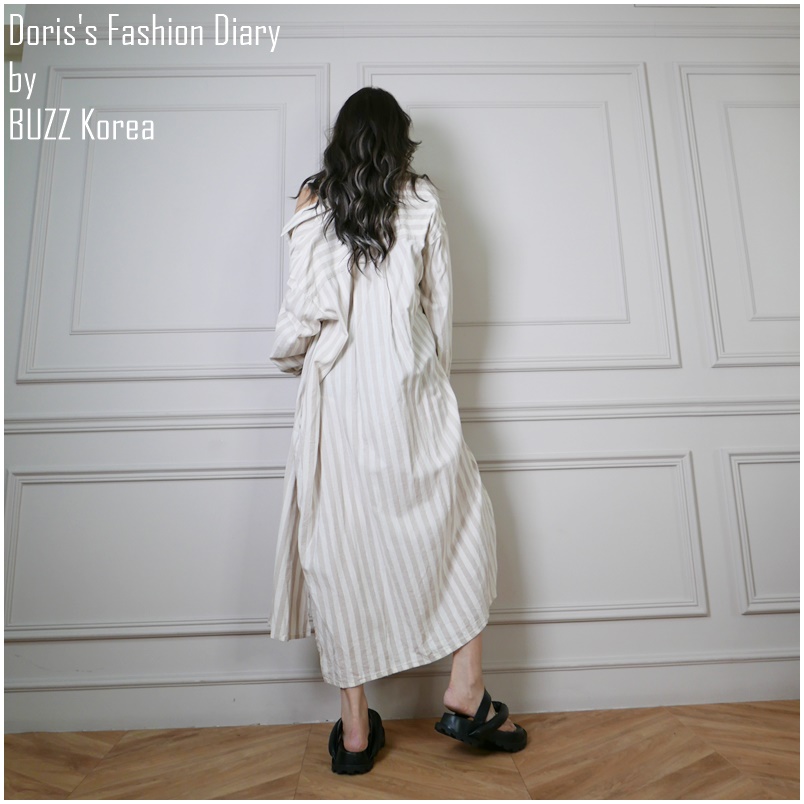 ♣ D002 Doriss Fashion Diary 訂製條文口袋長襯衫洋裝/罩衫 優雅淺駝/可愛黃
