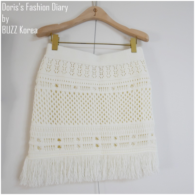 ♣ D035 鉤織蕾絲針織流蘇短裙套裝 (不拆售)