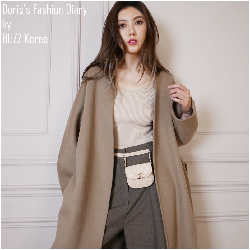 ♣ F001 Doriss Fashion Diary 訂製 Cashmere羊毛優雅綁帶長大衣