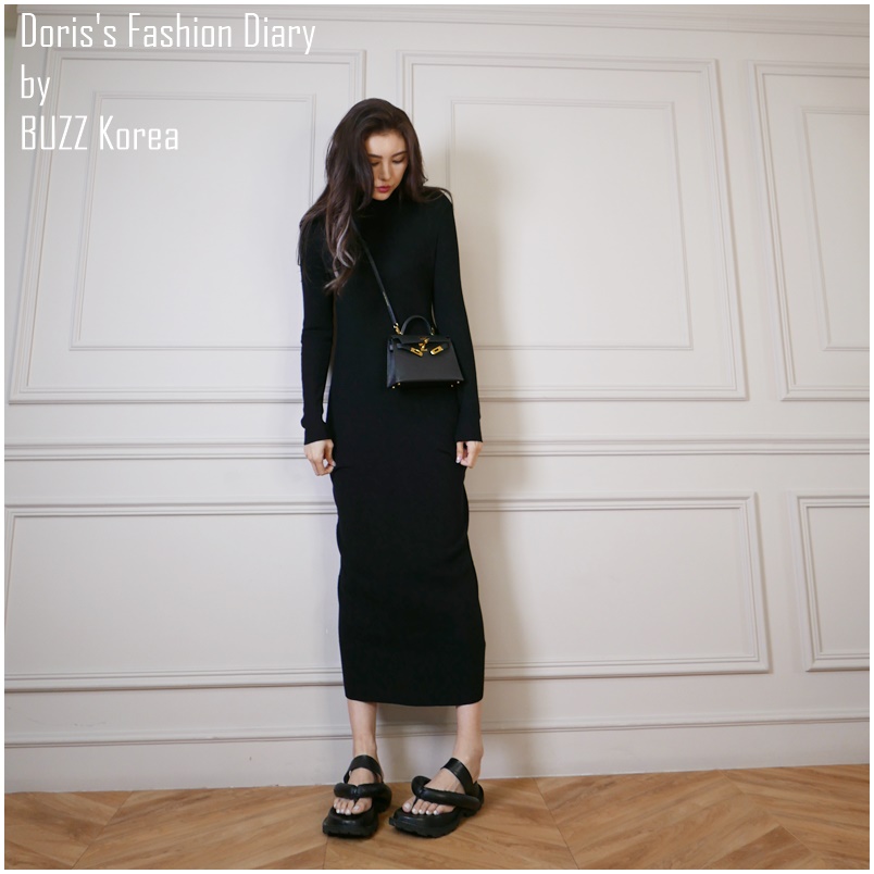 ♣ G004 Doriss Fashion Diary 訂製舒服螺紋高領素色長洋裝