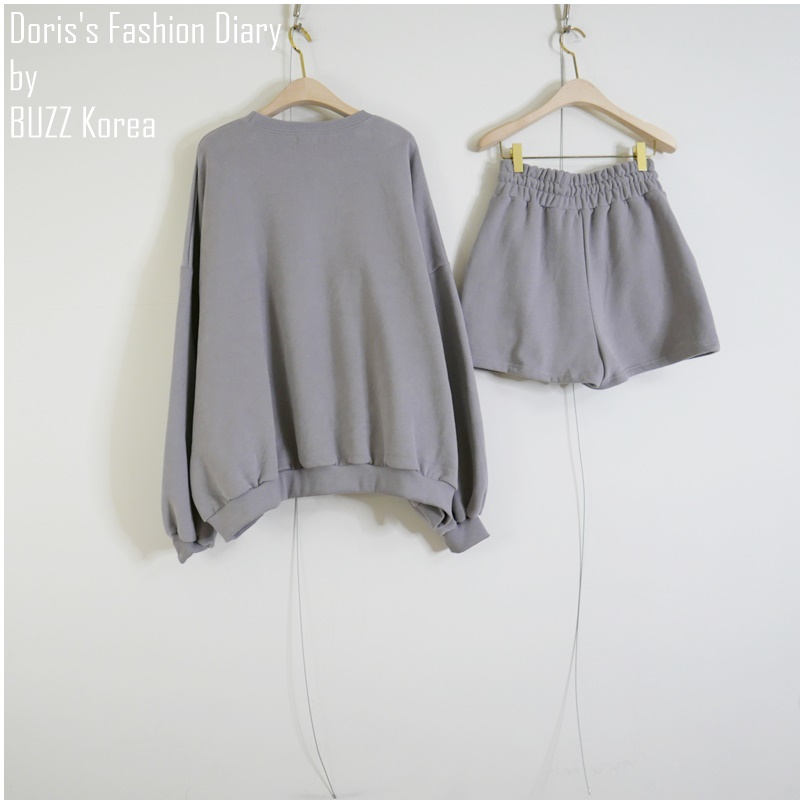 ♣ H029 美式休閒棉質刷毛衛衣+短褲套裝 粉紫/灰色