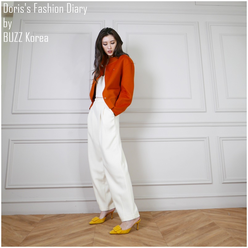 ♣ I007 Doriss Fashion Diary 訂製優雅的極簡剪裁羊毛外套 卡其/HERMES橘