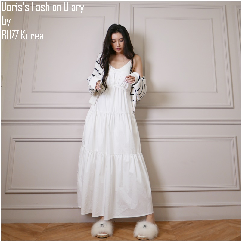 ♣ L057 Doriss Fashion Diary-Saran Maxi Dress  訂製細肩帶大V領蛋糕口袋長洋裝